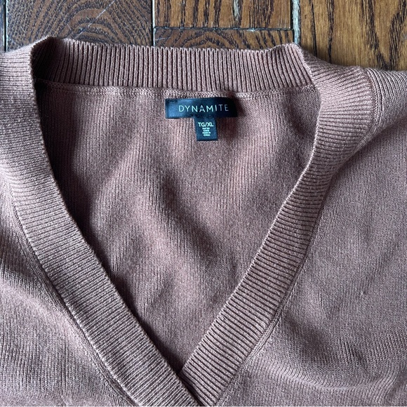 Brown/Tan Dynamite Long Sleeve Low Cut Body Suit - Picture 3 of 5